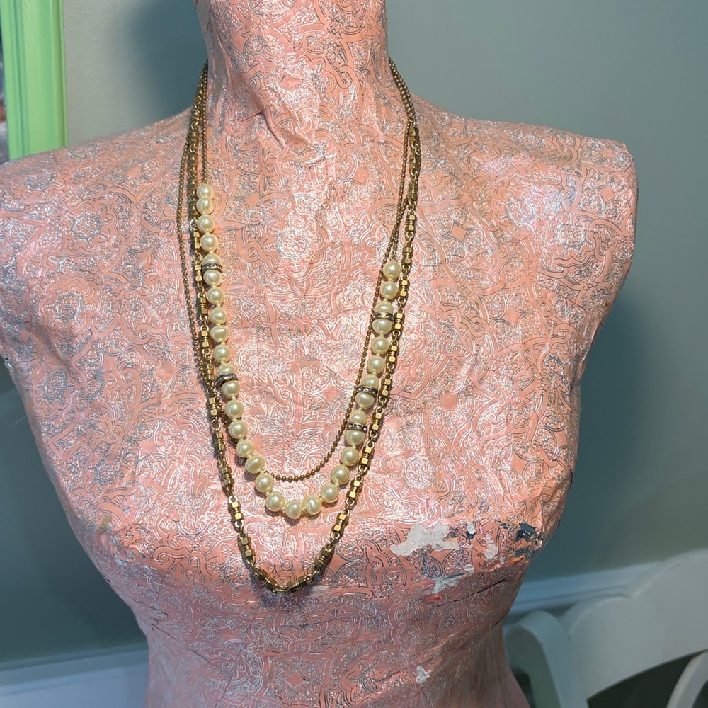 J.Crew Multi-Strand Layered Faux Pearl & Gold-Tone Necklace - Picture 3 of 8
